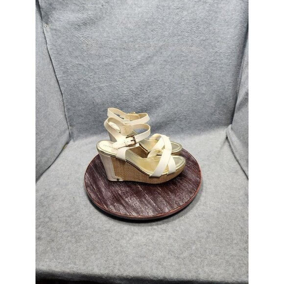 Liz Claiborne White Wedge Sandals with Crisscross Straps & Buckle Closure  Size - Picture 3 of 12